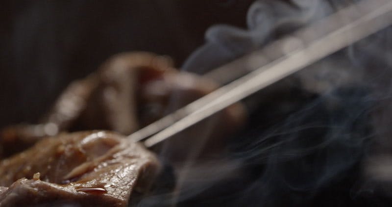 hot meat on a skewer 
