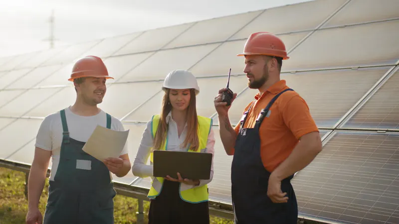 Woman, Solar Panels, Talking, Working by Felbaba Volodymyr – Stock ...