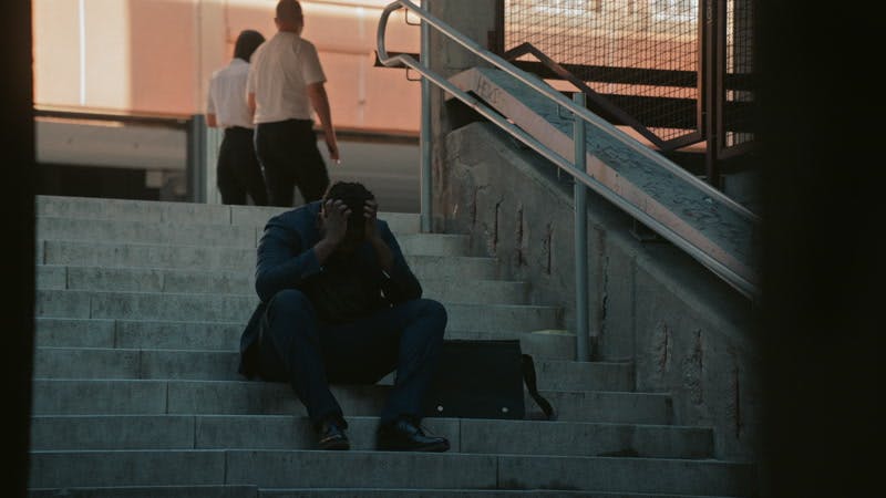 Businessman, Sitting, Stairs, Frustrated by Azulroto – Stock Footage ...