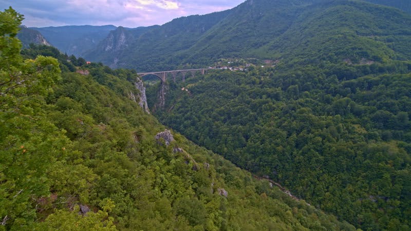 bridge between two mountains aerial