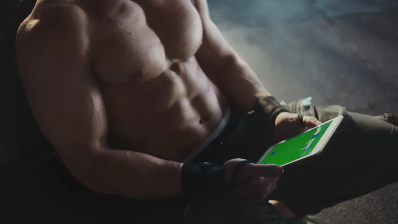 Sitting, Bodybuilder, Green Screen, Looking by Videophilia – Stock ...
