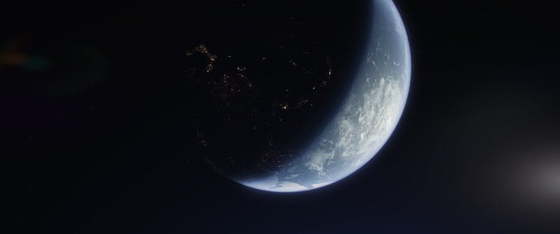 sun rises on planet earth in space CGI