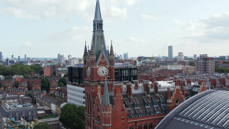 Clock Tower Train Station Drone City By Aerials Stock Footage Artlist