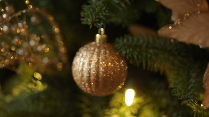 ornaments hanging on a Christmas tree