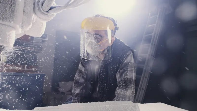 Face Mask, Machinery, Drill, Polystyrene by Frame Stock Footage – Stock ...