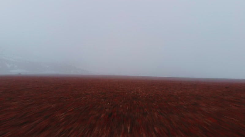 red earth next to snowy mountains aerial