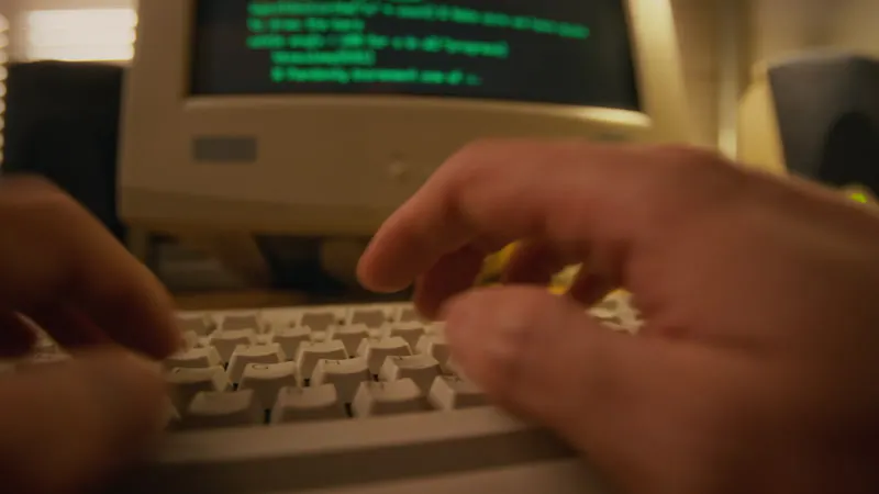 Shallow Focus, Crt Monitor, Green Screen Text, Typing Hands by ...